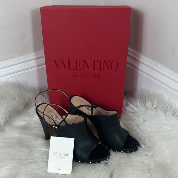 Valentino Garavani Shoes - Valentino Garavani Black Rock Studded Ankle Strap Leather Heels 7.5/ 37.5 NWT